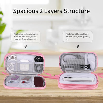Travel Cable Organizer,Electronics Accessories Organizer Bag,For Charger, Phone, Memory Card,Travel Gadget Bag-Pink