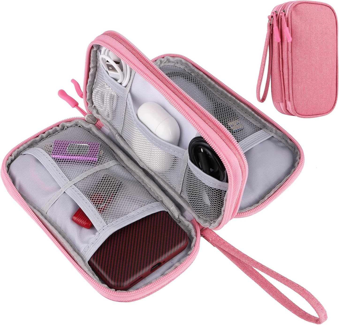 Travel Cable Organizer,Electronics Accessories Organizer Bag,For Charger, Phone, Memory Card,Travel Gadget Bag-Pink